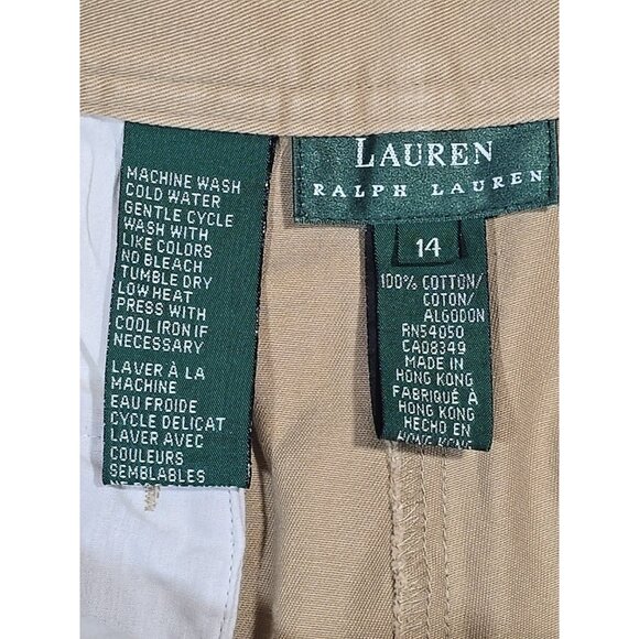 Lauren Ralph Lauren Khaki Pants Flat Front Preppy Dress Pockets All Cotton Sz 14 - Picture 11 of 13